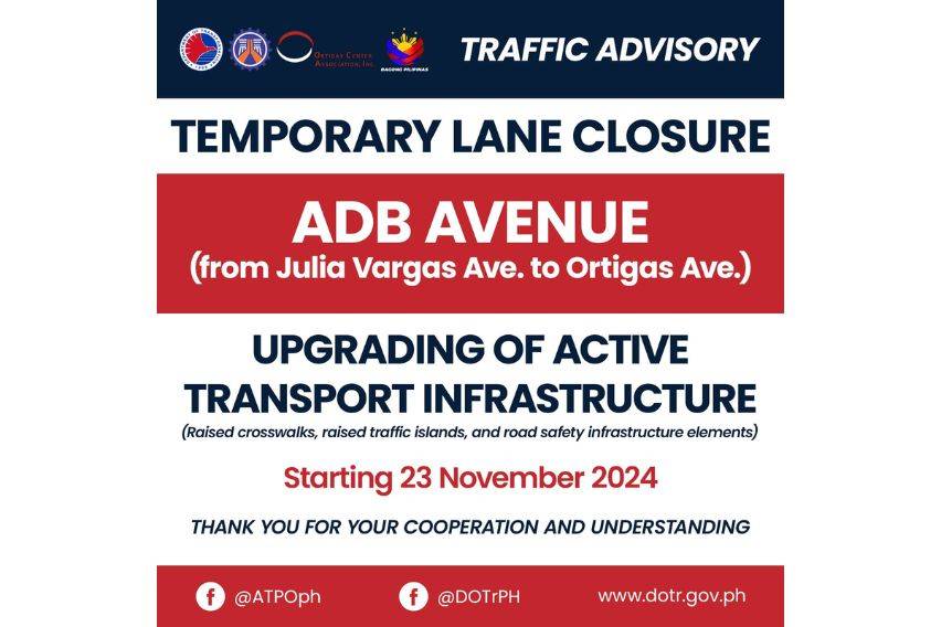 ADB Ave. in Ortigas Center to be closed for road safety upgrades