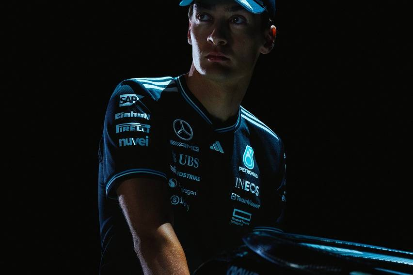 Mercedes-AMG Petronas F1 x Adidas George Russell sporting the teamwear