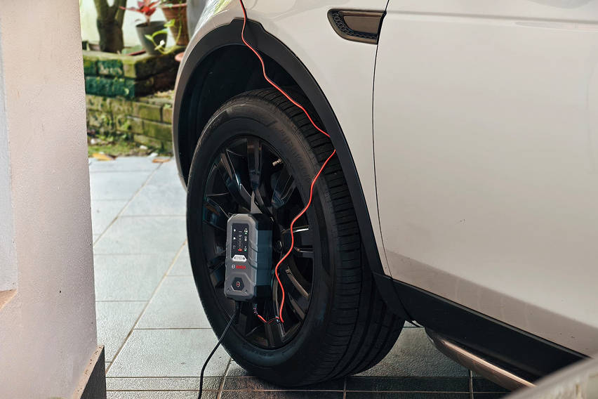 Bosch C70-B hanging on car tyre