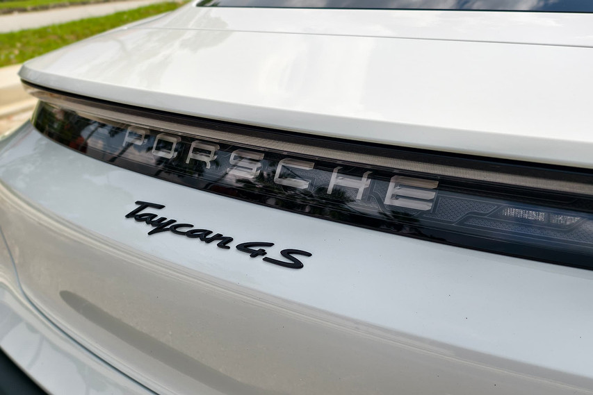 Porsche Taycan 4s rear emblem view