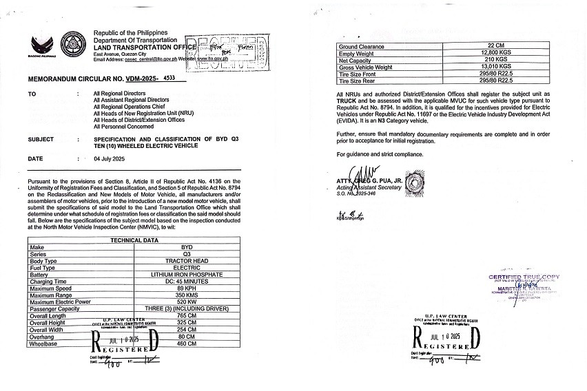 BYD Q3 Homologation Papers from LTO