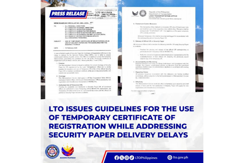 LTO addresses certificate of registration delay