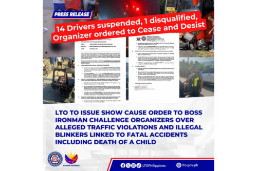 LTO issues cease-and-desist order vs BOSS Ironman Challenge
