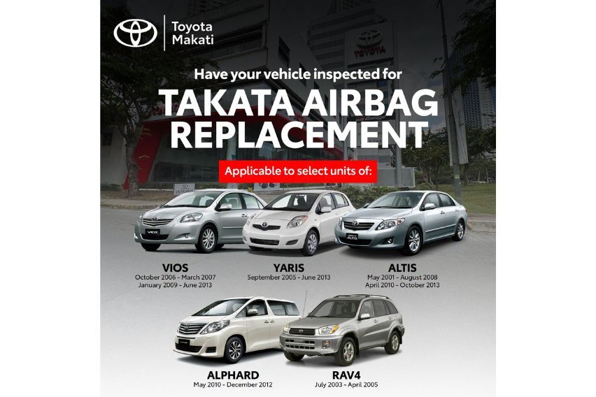 Toyota Makati offering cash incentive for car owners affected by Takata airbag issue