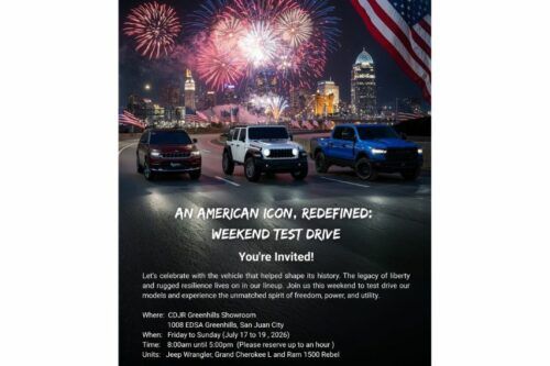 Chrysler, Dodge, Jeep, Ram Greenhills dealership to conduct ‘Test Drive Weekend’