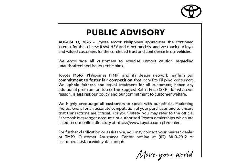 Toyota advisory