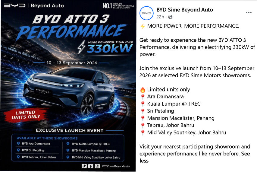 BYD Atto 3 Performance front view Malaysia
