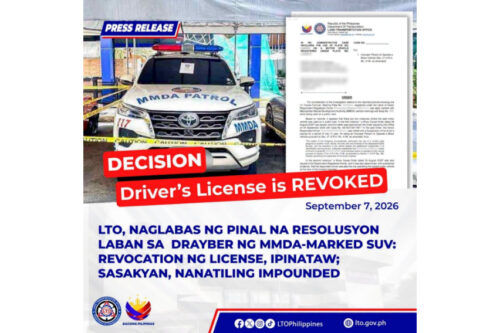 LTO revokes license of MMDA-marked vehicle driver with mismatched plates