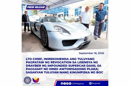 LTO chief recommends DL revocation for erring Porsche 918 Spyder driver